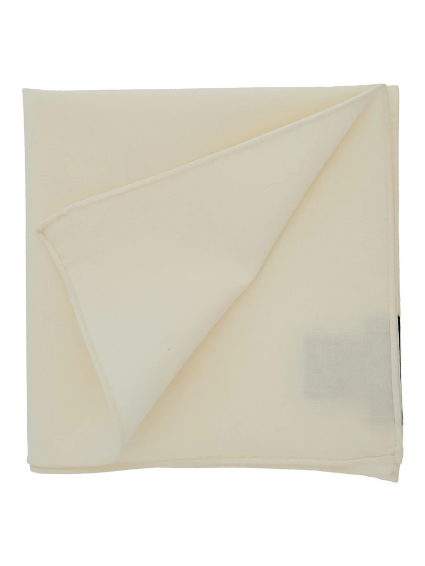 Cream White Handkerchief with Internal Logo Patch in Virgin Wool Man