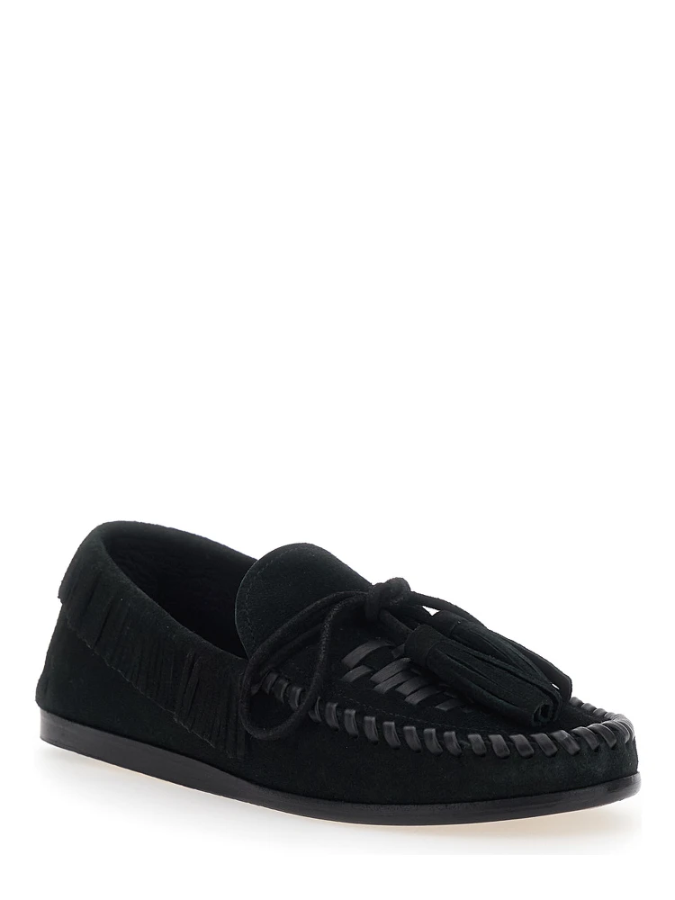 Fitza Black Loafers with Fringed Details and Front Bow in Suede Woman alternative