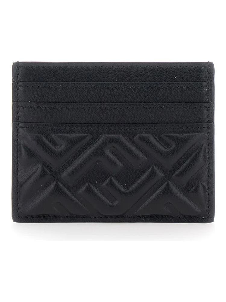 Black Card Holder with Embossed FF Pattern in Leather Woman