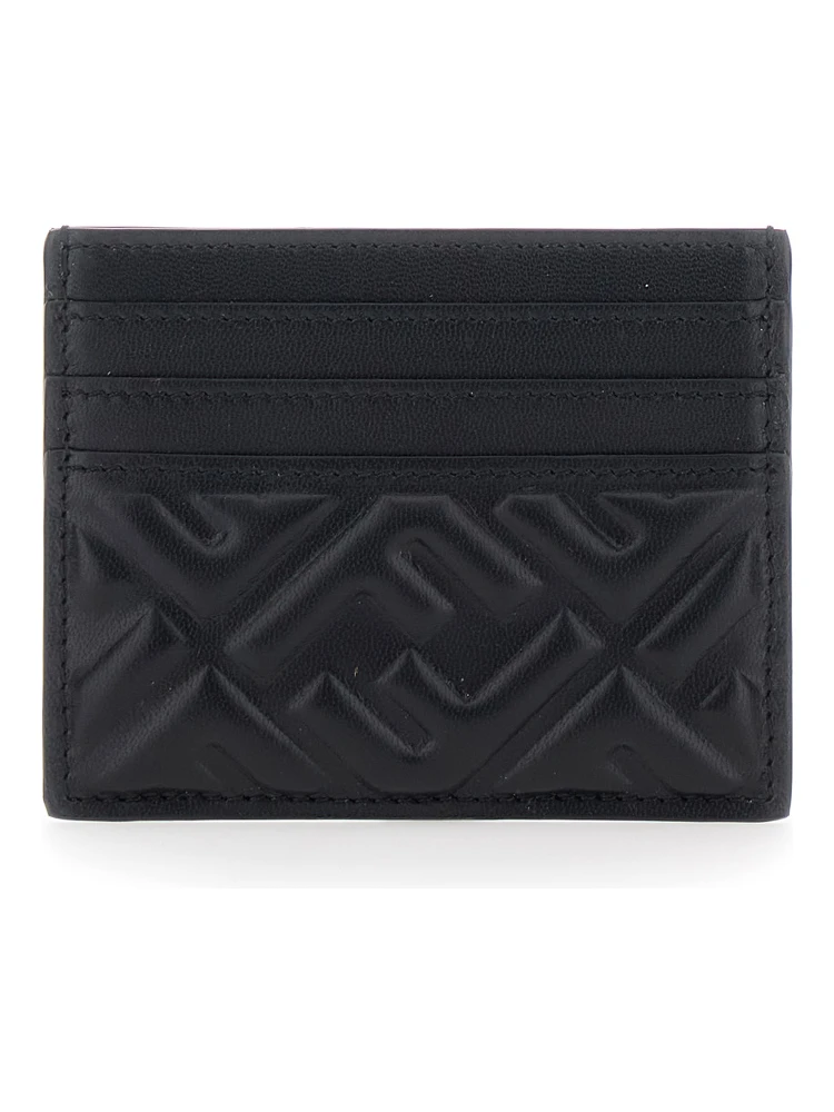 Black Card Holder with Embossed FF Pattern in Leather Woman alternative