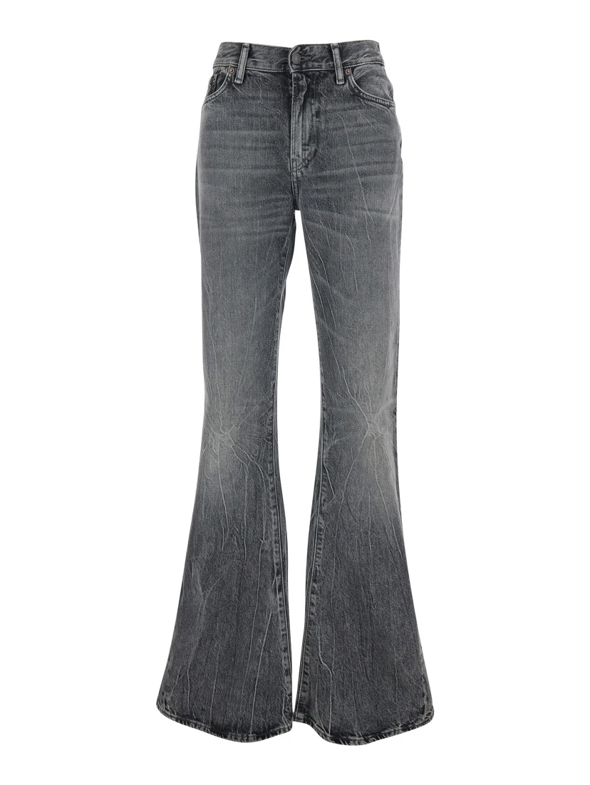 Grey Bootcut Jeans with Back Logo Patch in Denim Woman