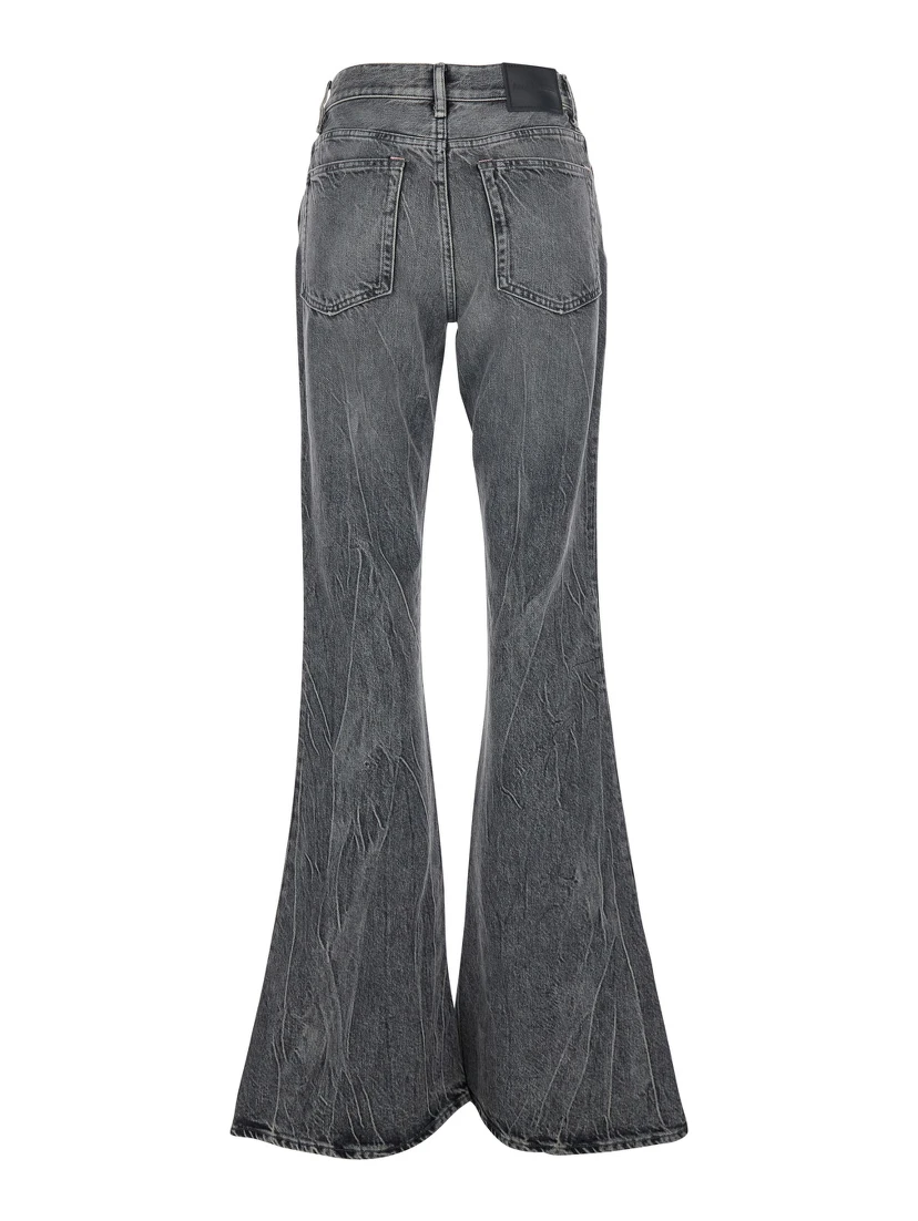 Grey Bootcut Jeans with Back Logo Patch in Denim Woman