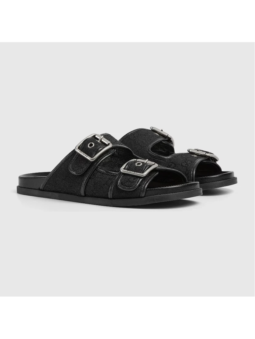 Slide sandals with buckles