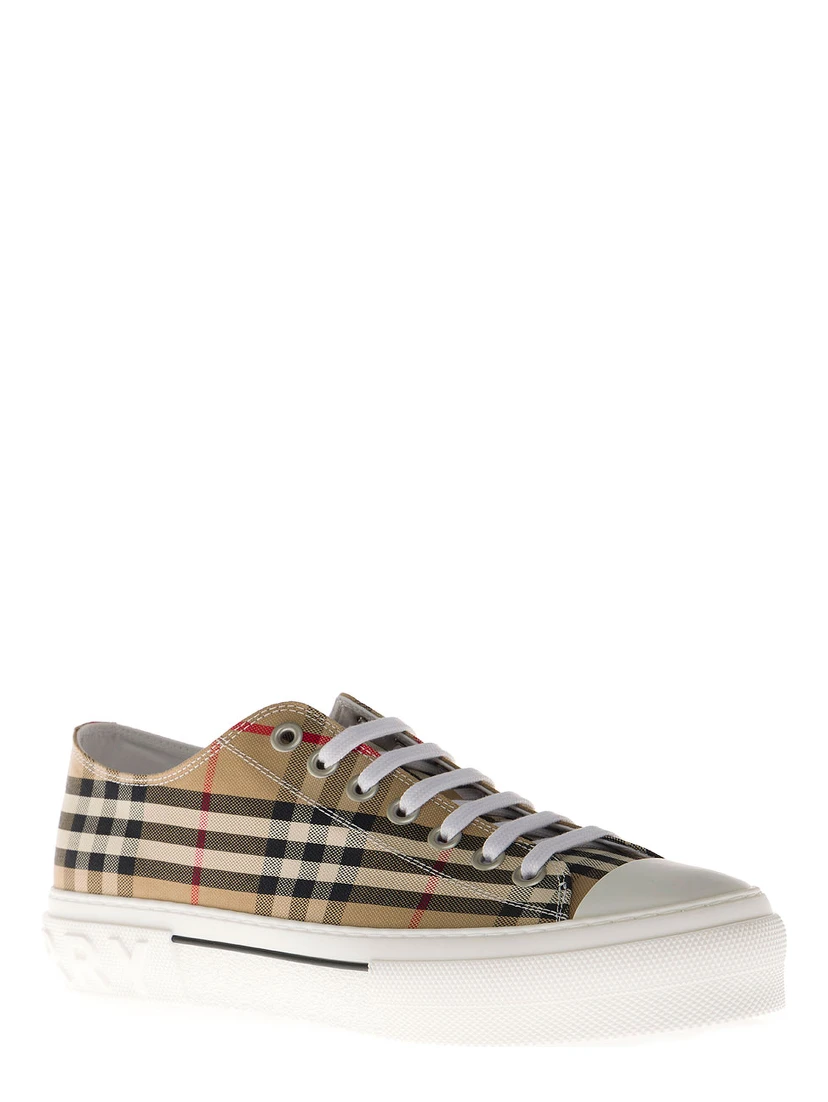 Buberry Mans Vintage Check Beige Cotton Sneakers