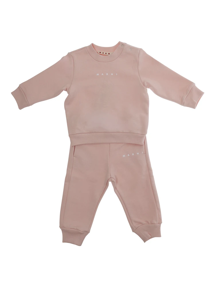 Pink Sweatshirt and Pants Set with Logo Lettering on the Front in Cotton Baby