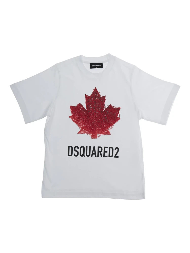 White Crewneck T-Shirt with Logo Lettering on the Front in Cotton Boy