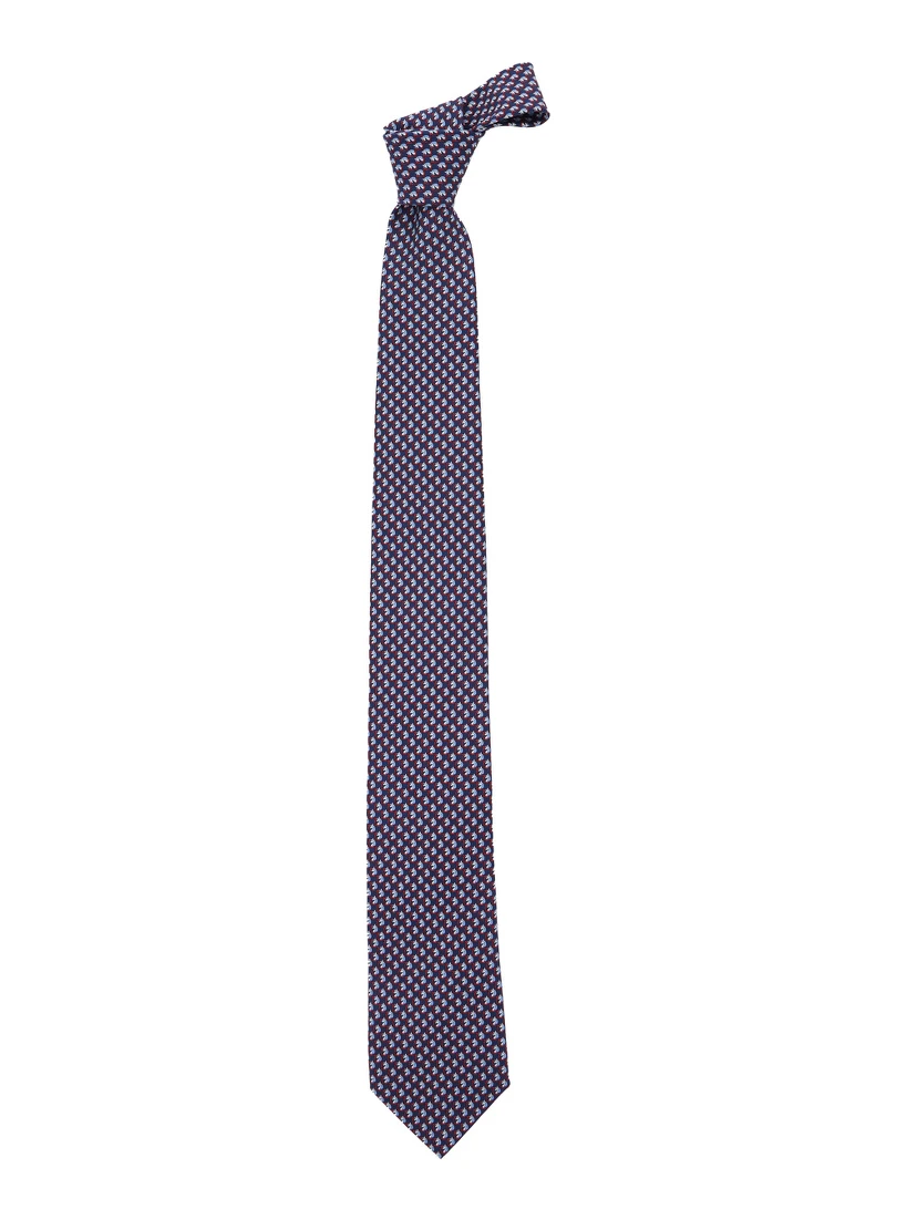 Blue Tie with Rear Tie Closure and All-Over Gancini Print in Silk Man