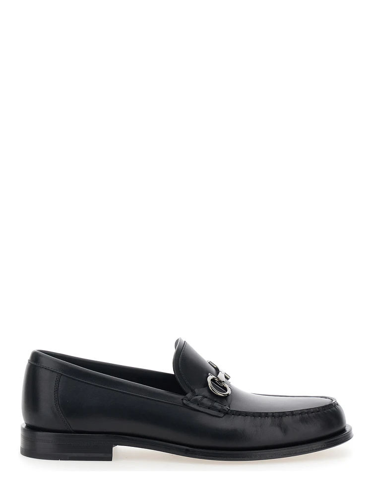 Black Loafers with Metal Ganicini Detail on the Front in Leather Man