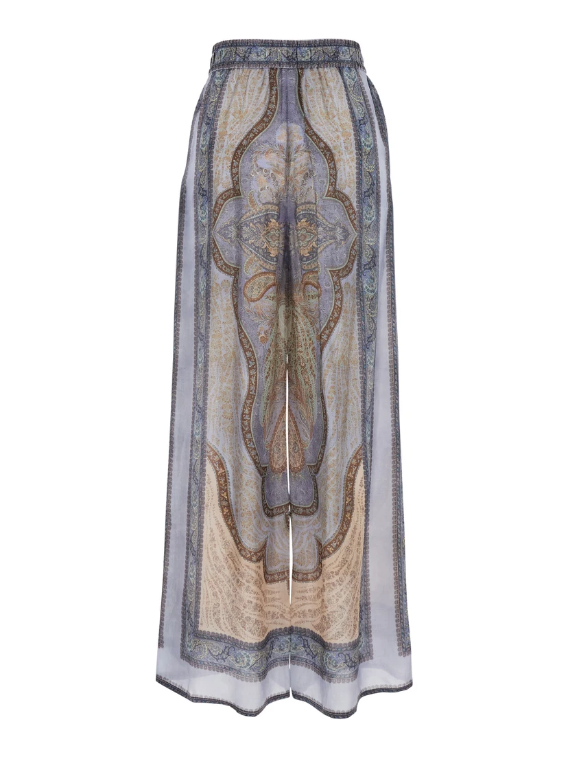 Wanderlust Multicolor Pants with Elastic Drawstring Waist and All-.Over Print in Silk Woman