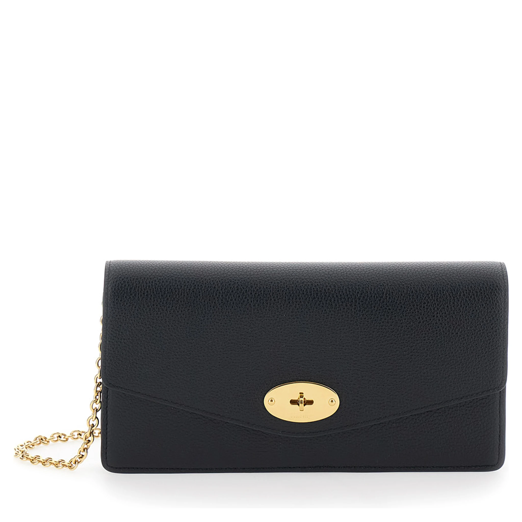 Darley Black Clutch with Chain Shoulder Strap in Hammered Leather Woman