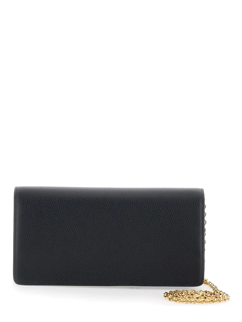 Darley Black Clutch with Chain Shoulder Strap in Hammered Leather Woman
