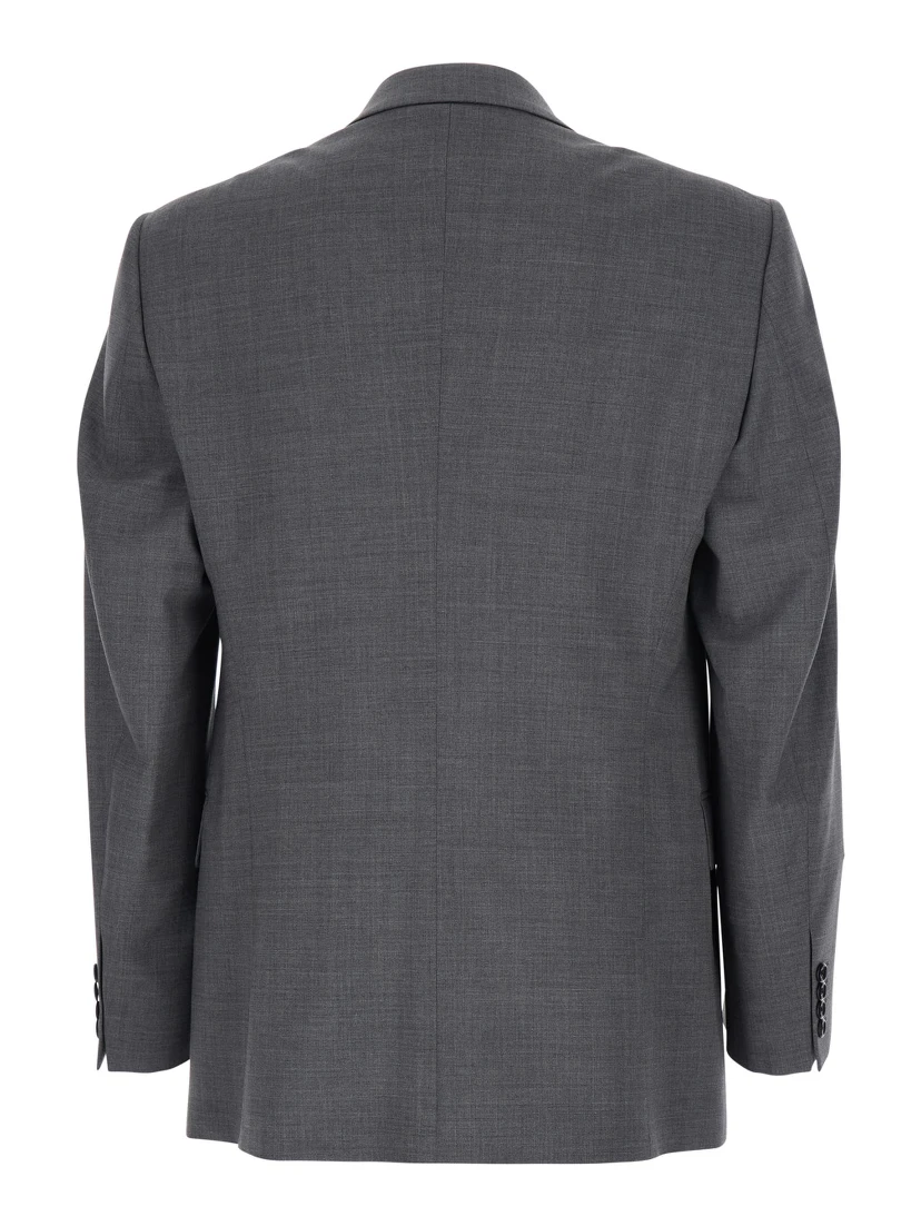 Grey Double-Breasted Jacket with Peak Lapels in Wool Man