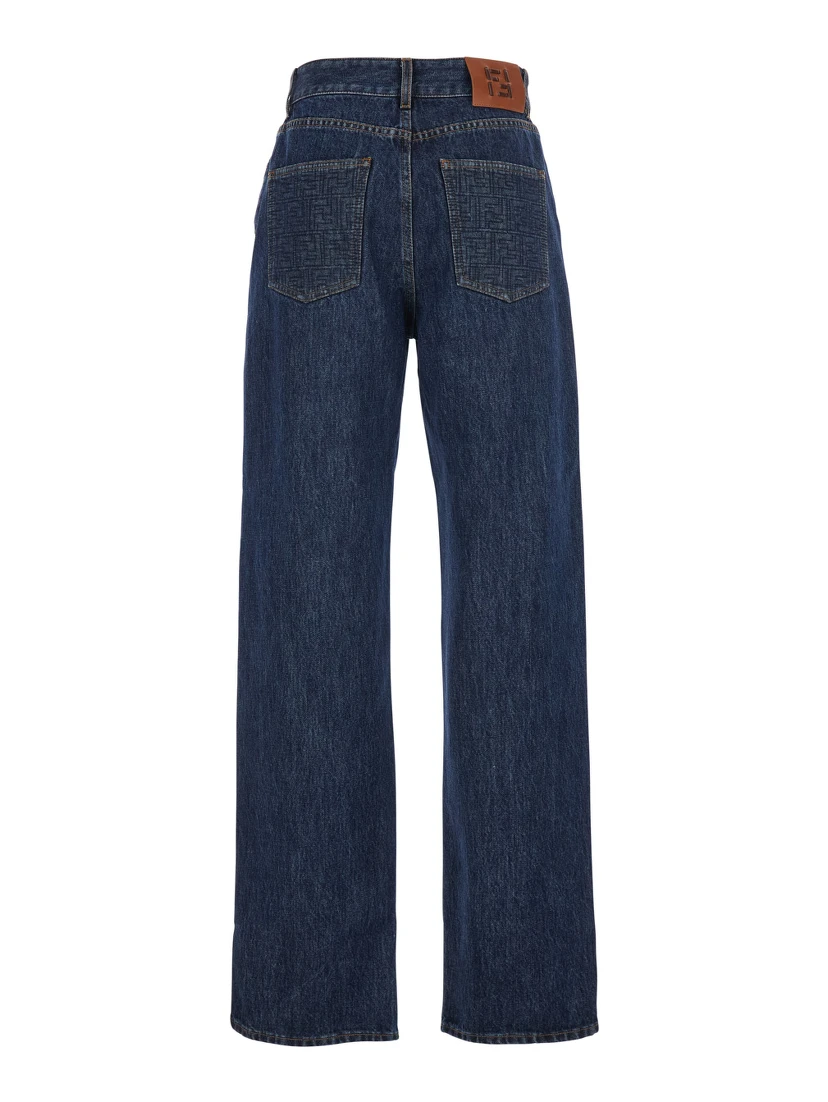 Blue Five-Pocket Jeans with Logo Patch on the Back in Denim Woman