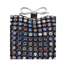 Multicolor Heart Shaped Clutch with Pearl Embellishments and Bow Detail in Tech Fabric Woman