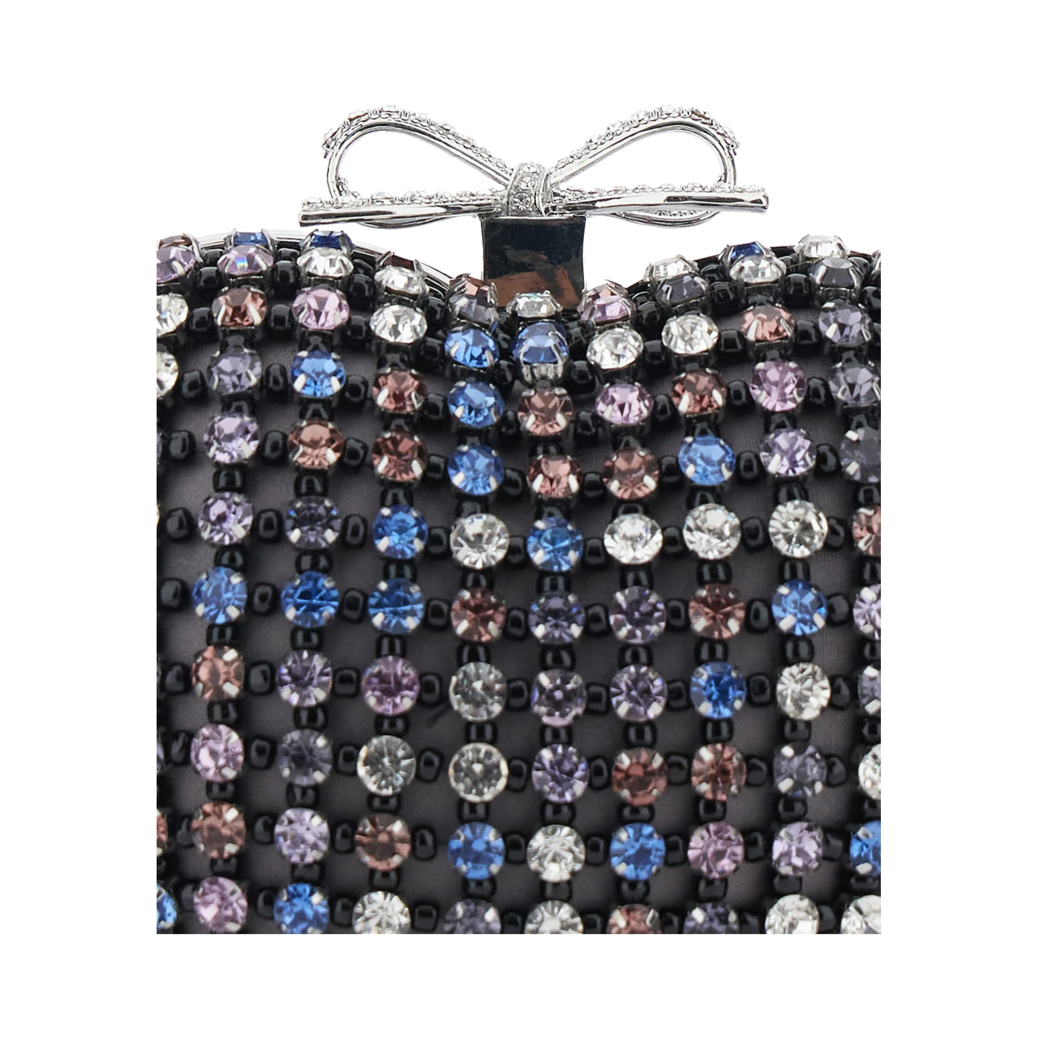 Multicolor Heart Shaped Clutch with Pearl Embellishments and Bow Detail in Tech Fabric Woman