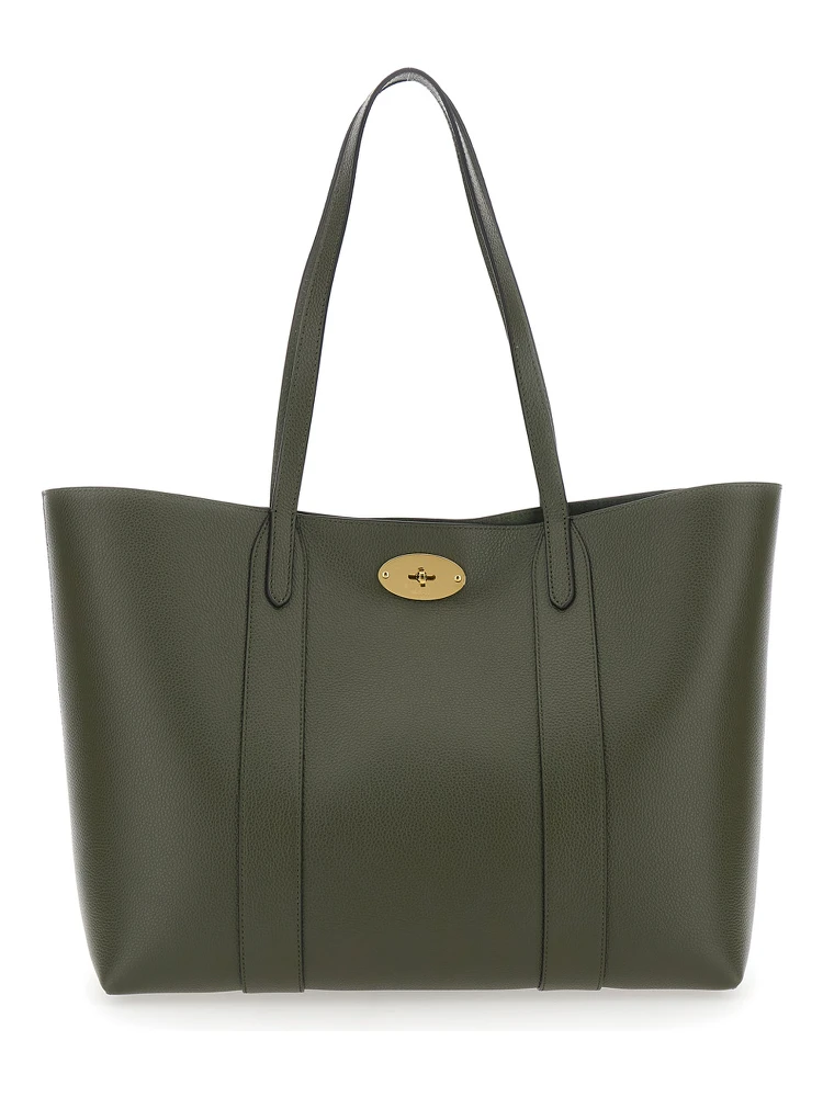 Bayswater Green Tote Bag with Front Turn-Lock Closure in Leather Woman