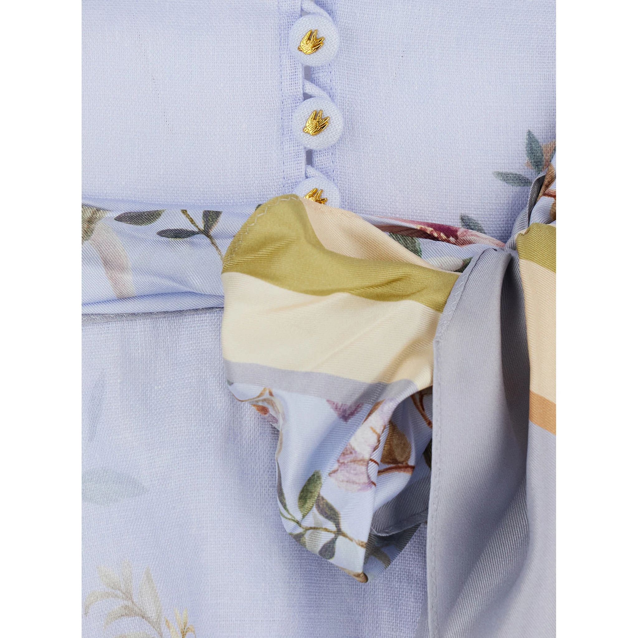 Rebellion Multicolor Midi Dress with Bow Detail on the Front and All-Over Floral Print in Linen Woman