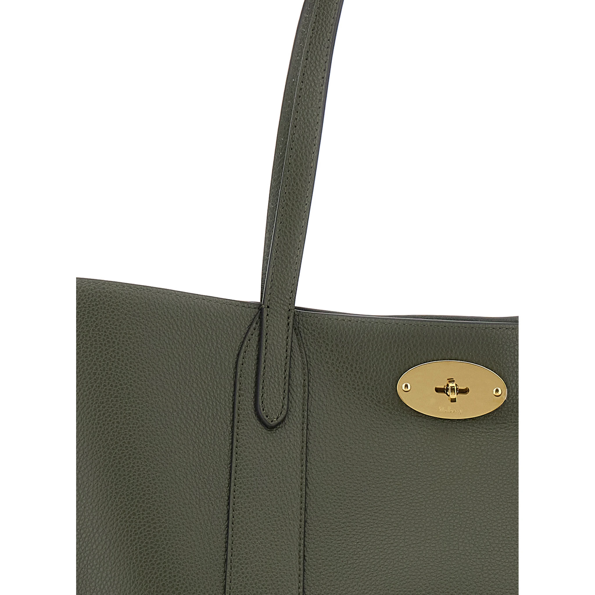 Bayswater Green Tote Bag with Front Turn-Lock Closure in Leather Woman
