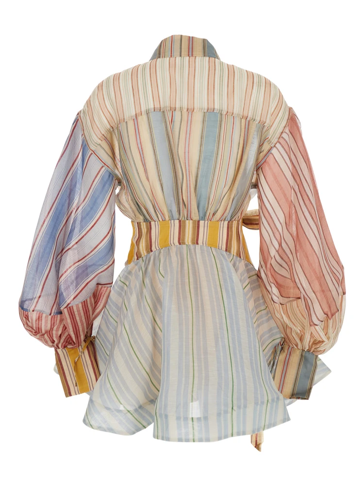 Rebellion Multicolor Midi Dress with Bow Detail on the Front and All-Over Striped Motif in Linen and Silk Blend Woman alternative