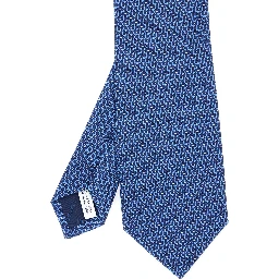 Blue Tie with Rear Tie Closure and All-Over Gancini Print in Silk Man