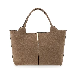 Ebr Beige Tote Bag with Logo Plaque on the Front and Contrasting Stitching in Suede Woman
