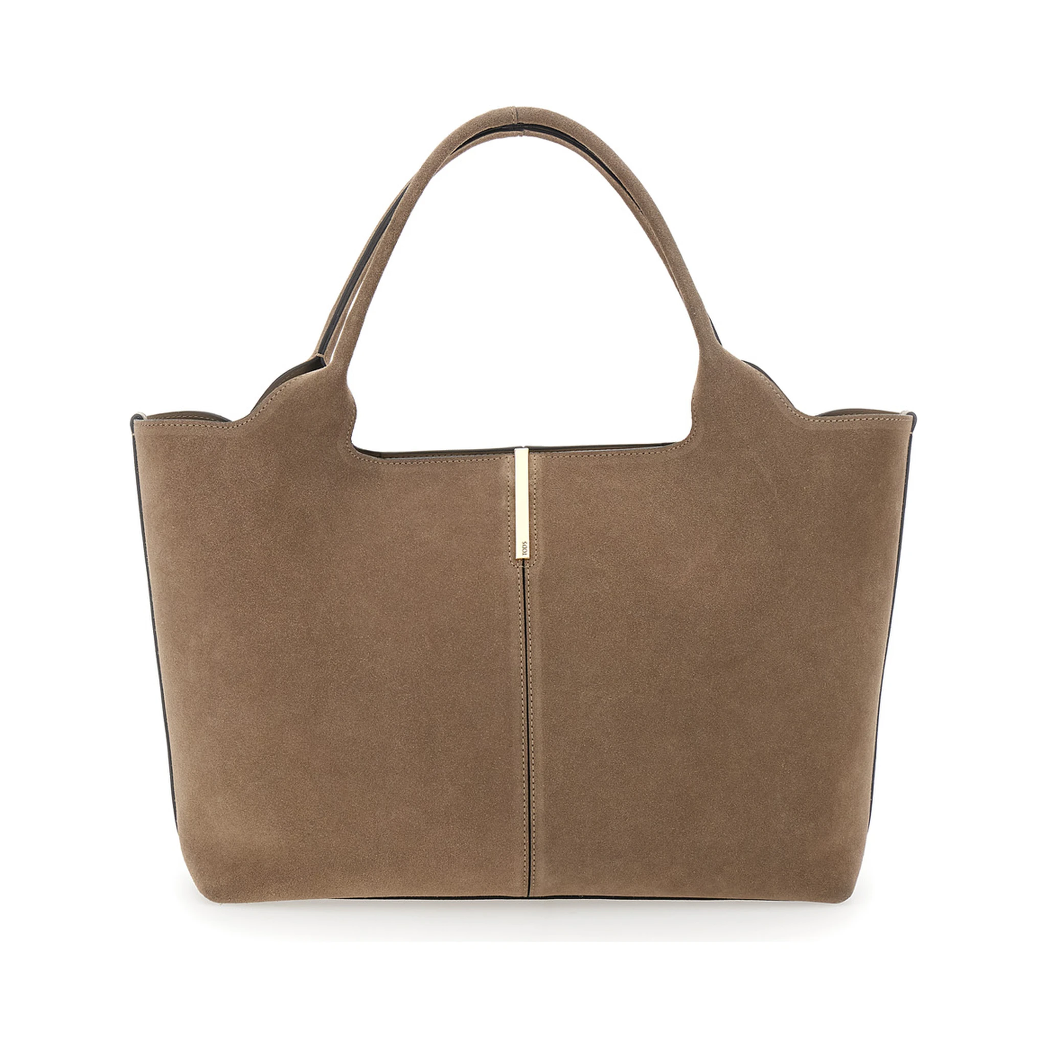 Ebr Beige Tote Bag with Logo Plaque on the Front and Contrasting Stitching in Suede Woman