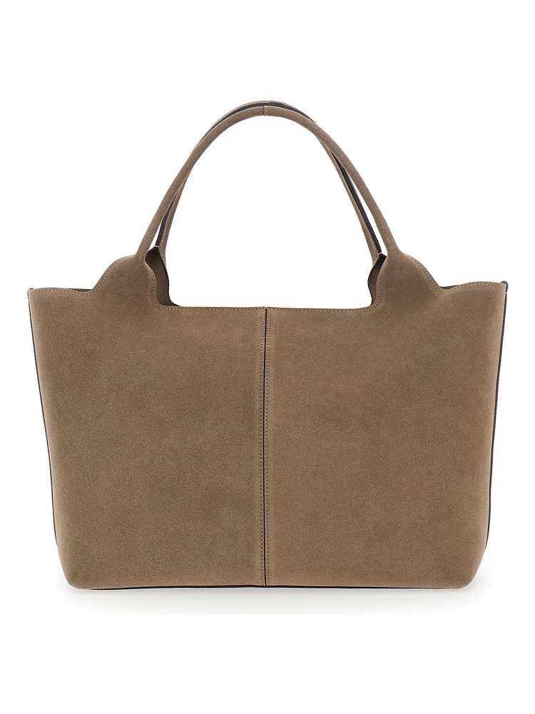 Ebr Beige Tote Bag with Logo Plaque on the Front and Contrasting Stitching in Suede Woman alternative