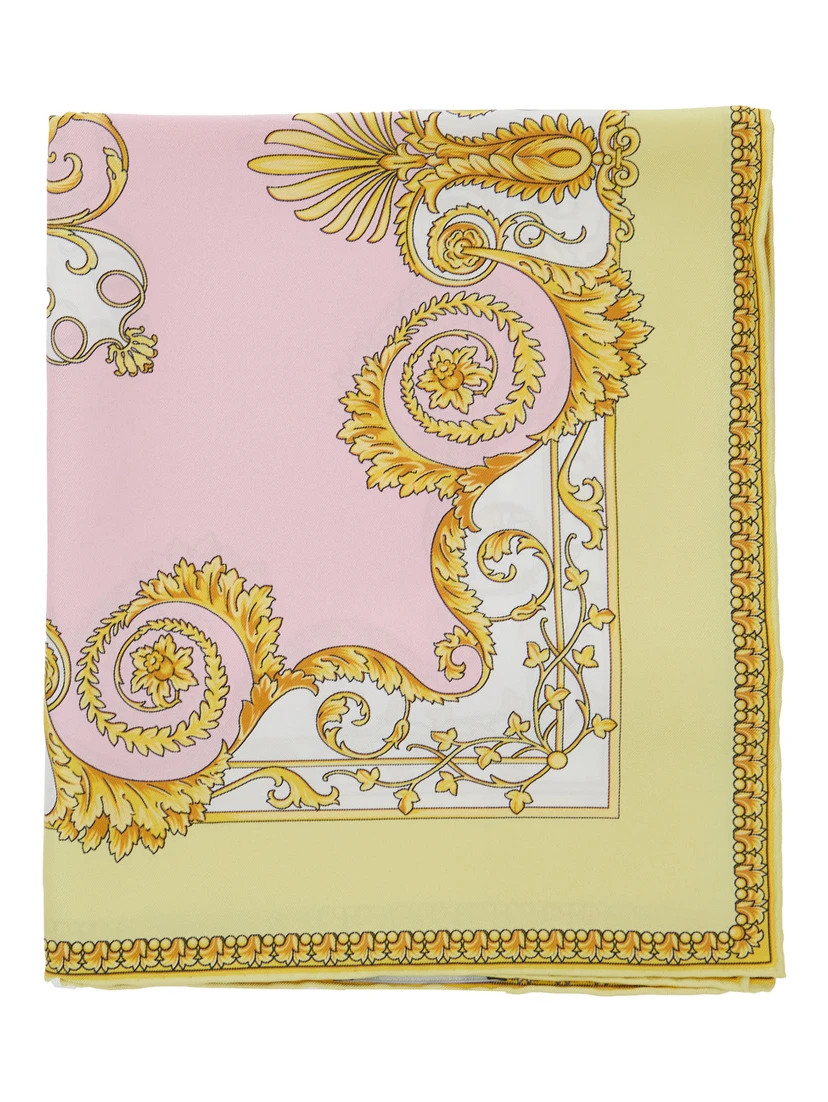 Multicolor Scarf with All-Over Baroque Print in Silk Woman