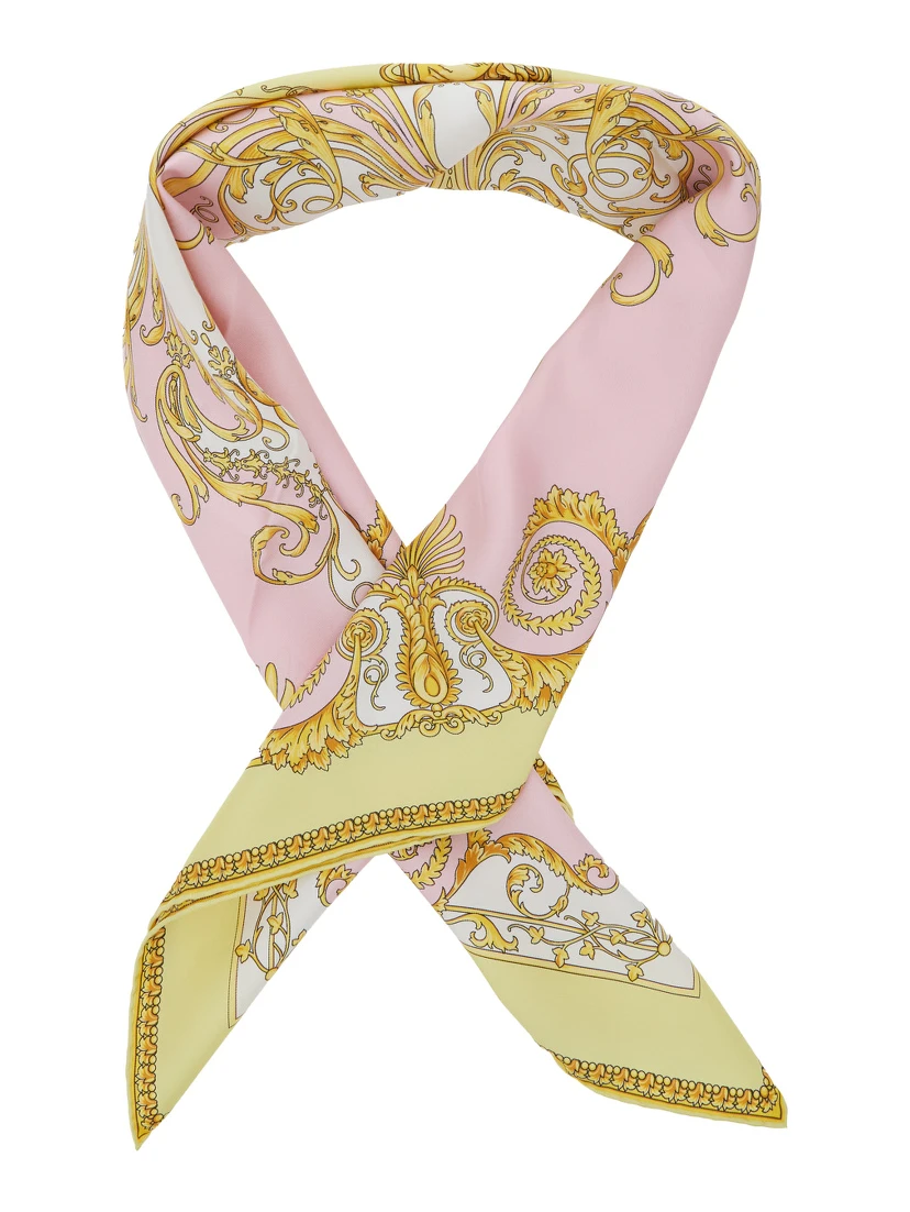 Multicolor Scarf with All-Over Baroque Print in Silk Woman