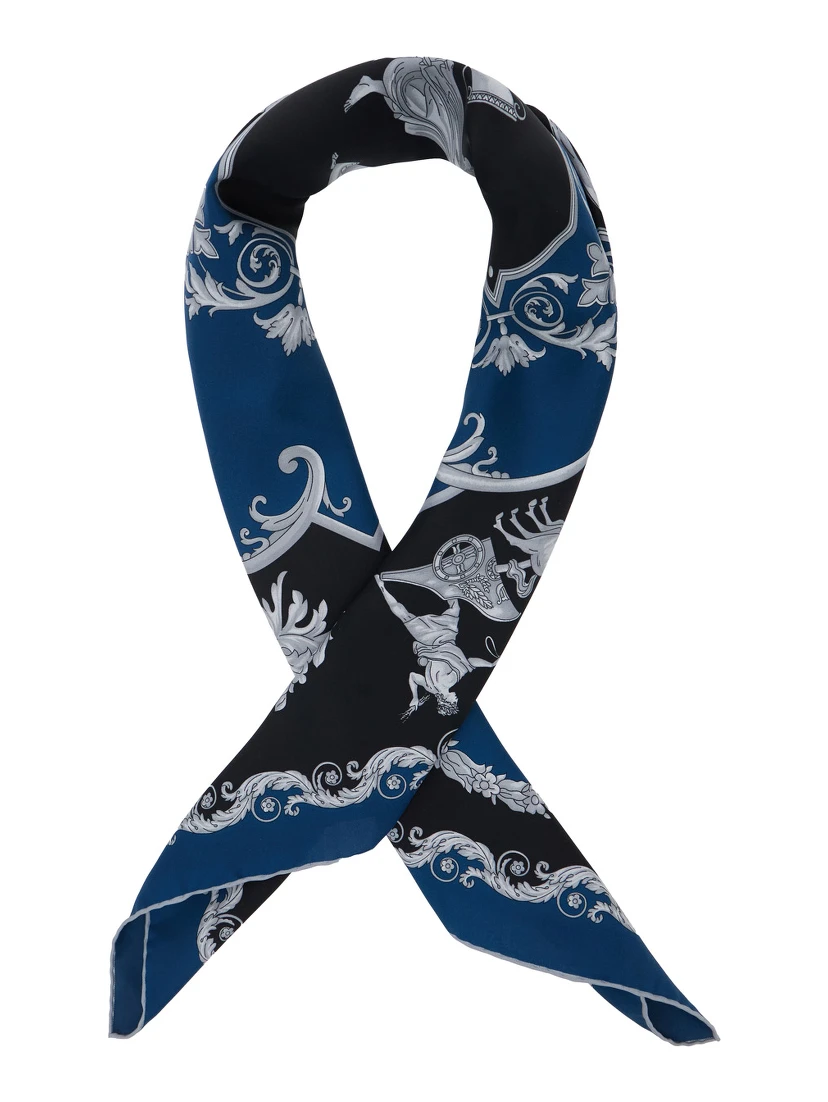 Blue Scarf with Geometric All-Over Motif in Silk Man
