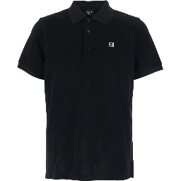 Black Polo Shirt with Metallic FF Logo on the Front in Cotton Pique Man
