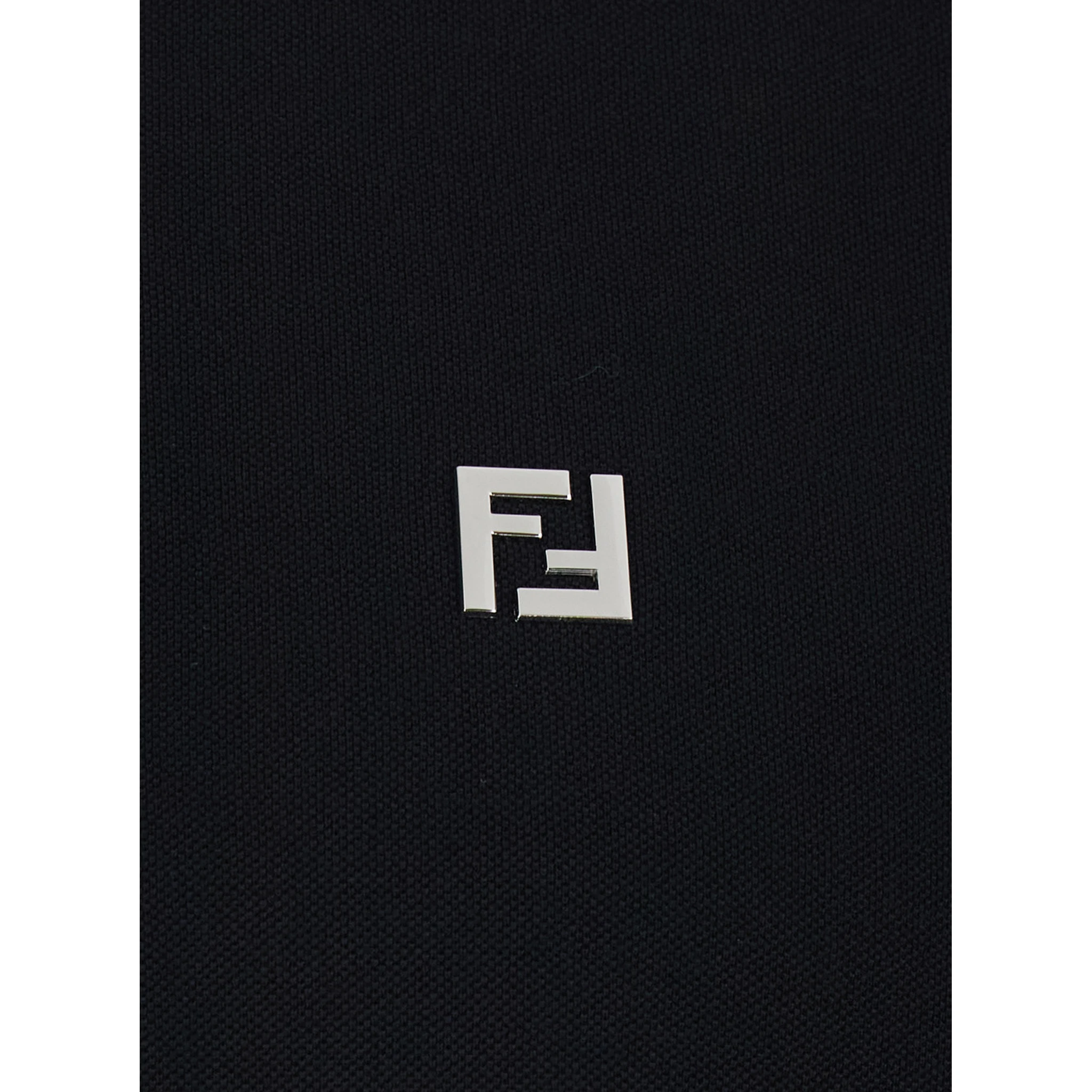 Black Polo Shirt with Metallic FF Logo on the Front in Cotton Pique Man
