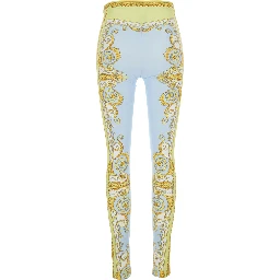 Blue Leggings with All-Over Geometric Print in Stretch Fabric Woman