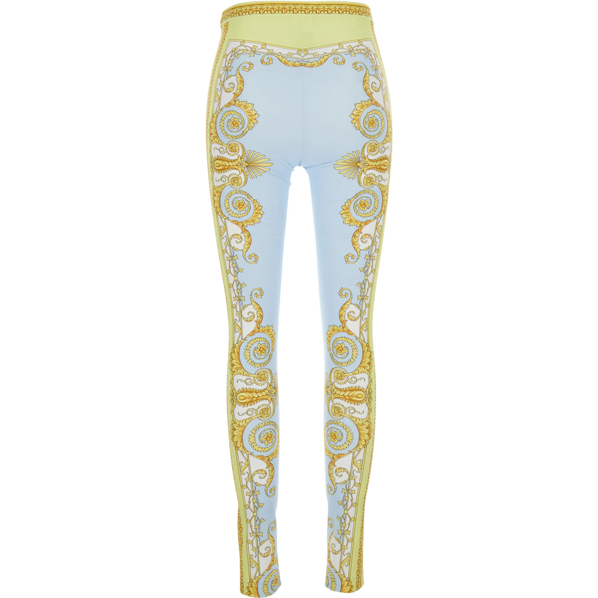 Blue Leggings with All-Over Geometric Print in Stretch Fabric Woman