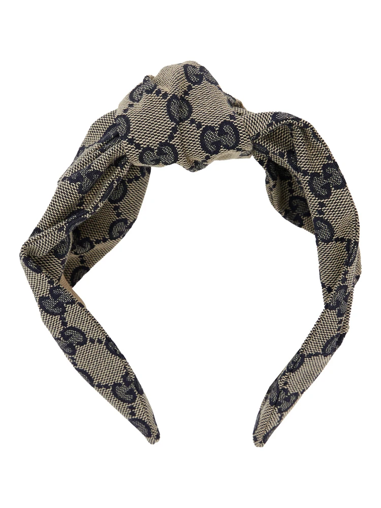 Beige and Blue Headband with Knot Detail in GG Supreme Canvas Girl