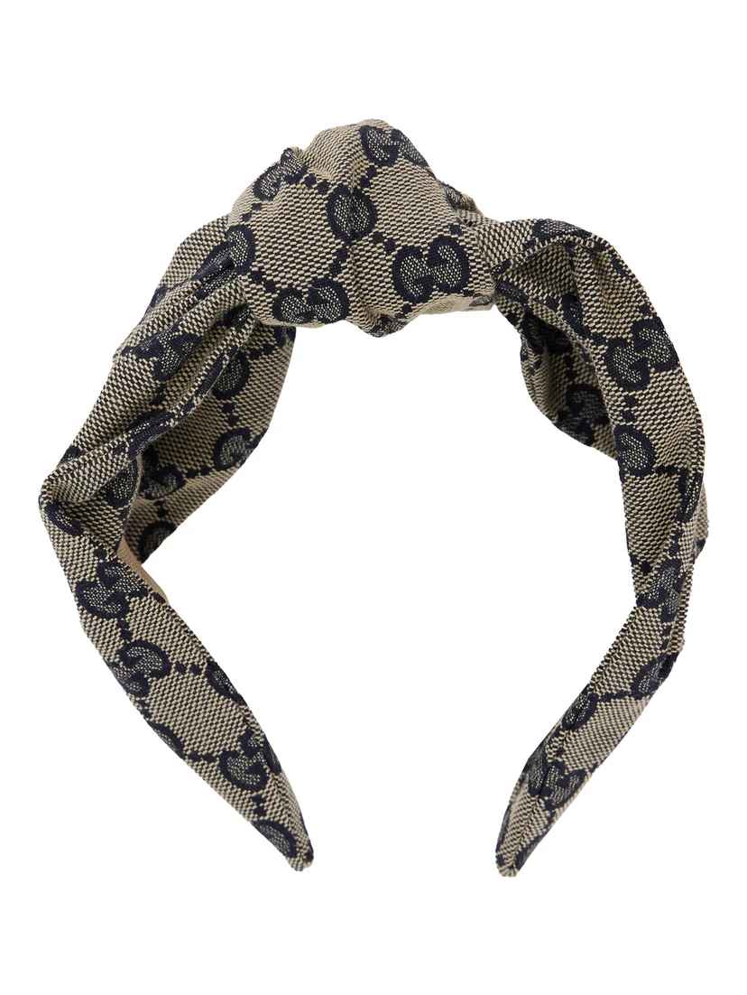 Beige and Blue Headband with Knot Detail in GG Supreme Canvas Girl