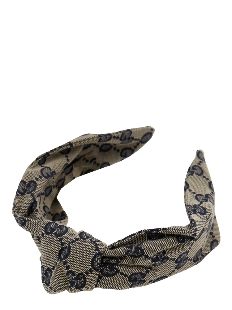 Beige and Blue Headband with Knot Detail in GG Supreme Canvas Girl alternative