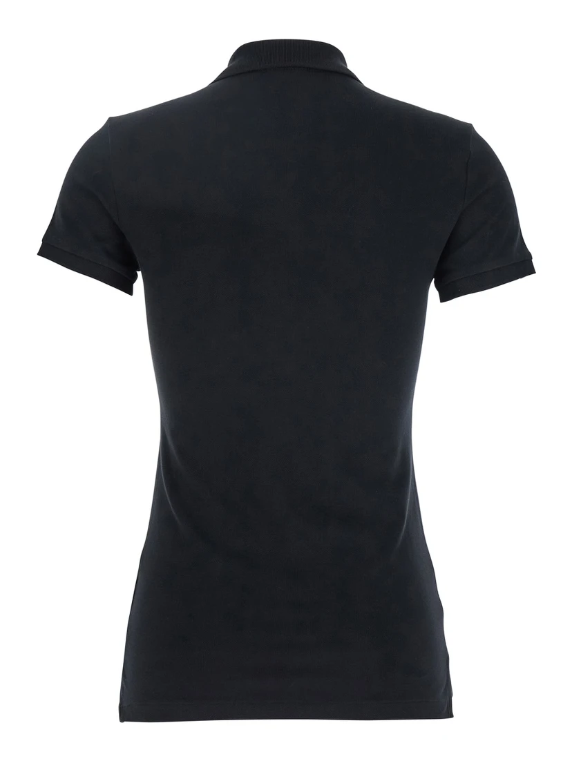 Julie Black Polo Shirt with Classic Collar and Pony Embroidery on the Front in Cotton Stretch Woman