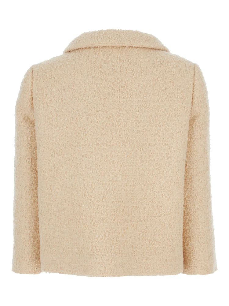 Beige Jacket with Classic Collar and VLogo Plaque on the Fornt in Wool Woman alternative