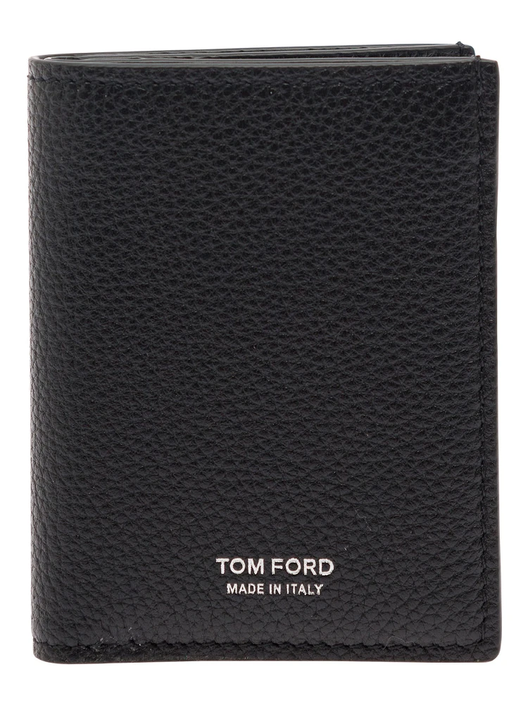 Black Card-Wallet with Embossed Logo in Hammered Leather Man