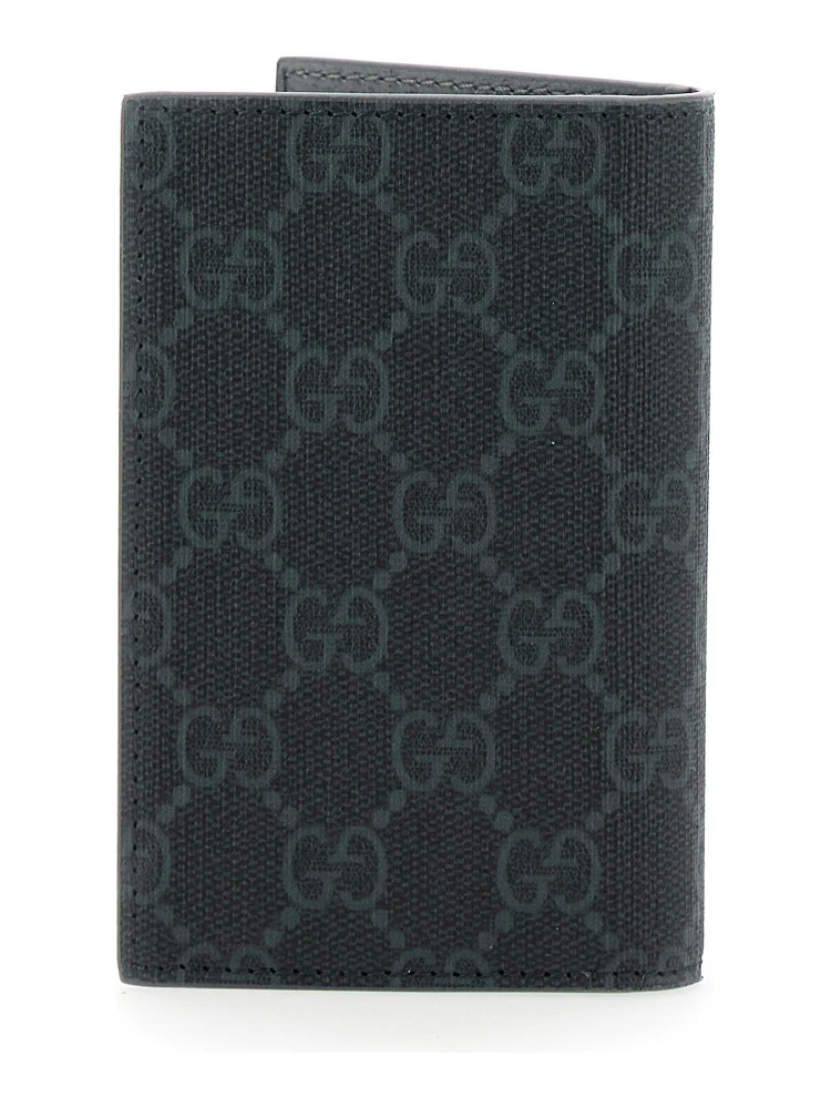 Black Card Holder with All-Over GG Motif and Logo on the Front in Fabric Man alternative