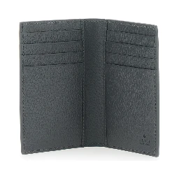 Black Card Holder with All-Over GG Motif and Logo on the Front in Fabric Man