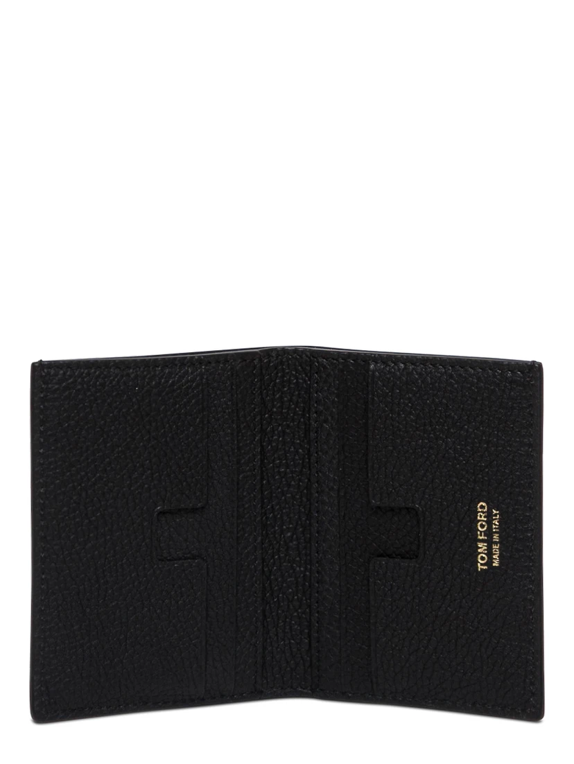 Black Card Holder with Embossed Logo Lettering on the Front in Grained Leather Man