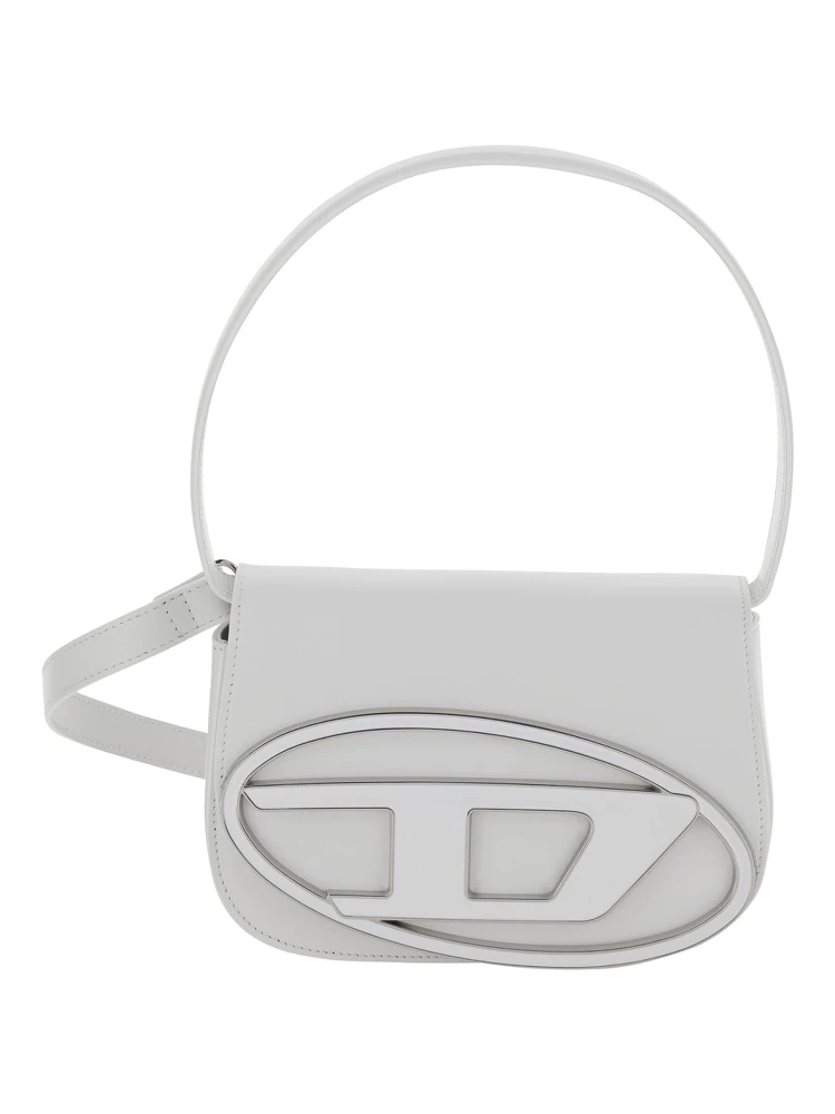 1DR White Shoulder Bag with Oval D Patch in Leather Woman