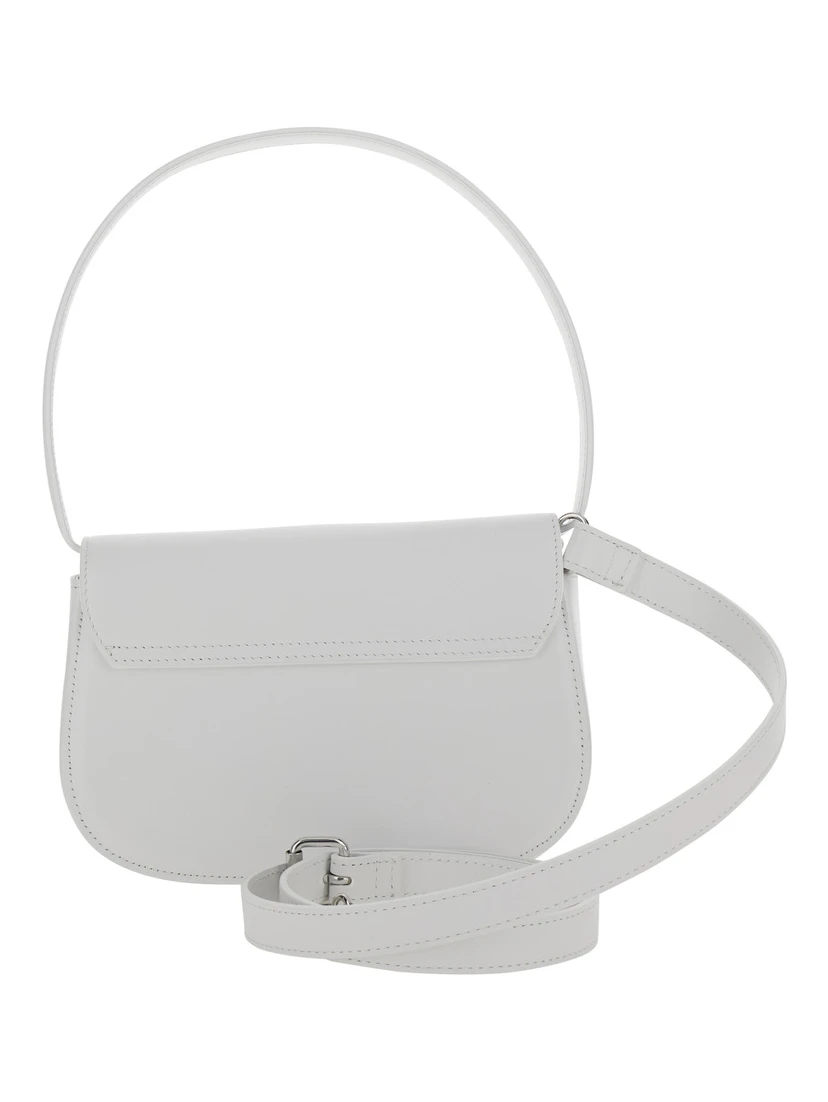 1DR White Shoulder Bag with Oval D Patch in Leather Woman