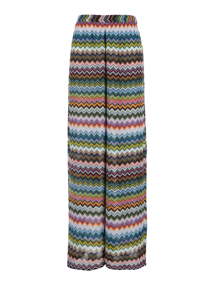 Multicolor Trousers with Zigzag Pattern with Pixel Effect in Lamé Viscose Woman