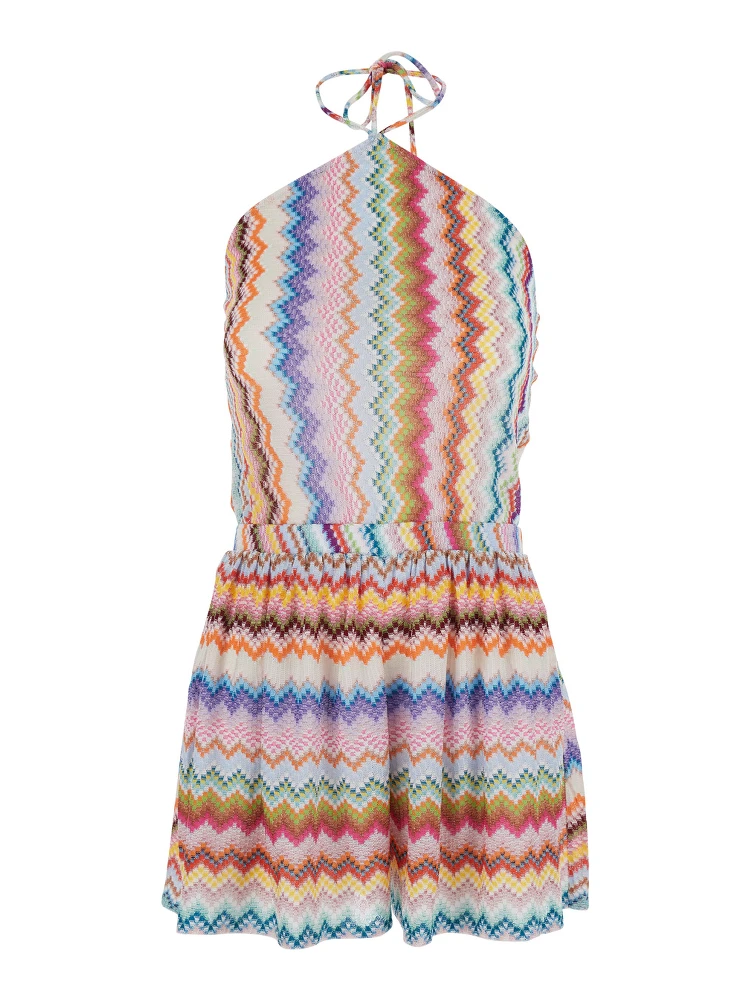 Multicolor Jumpsuit with All-Over Zig Zag Pattern in Lamé Viscose Woman