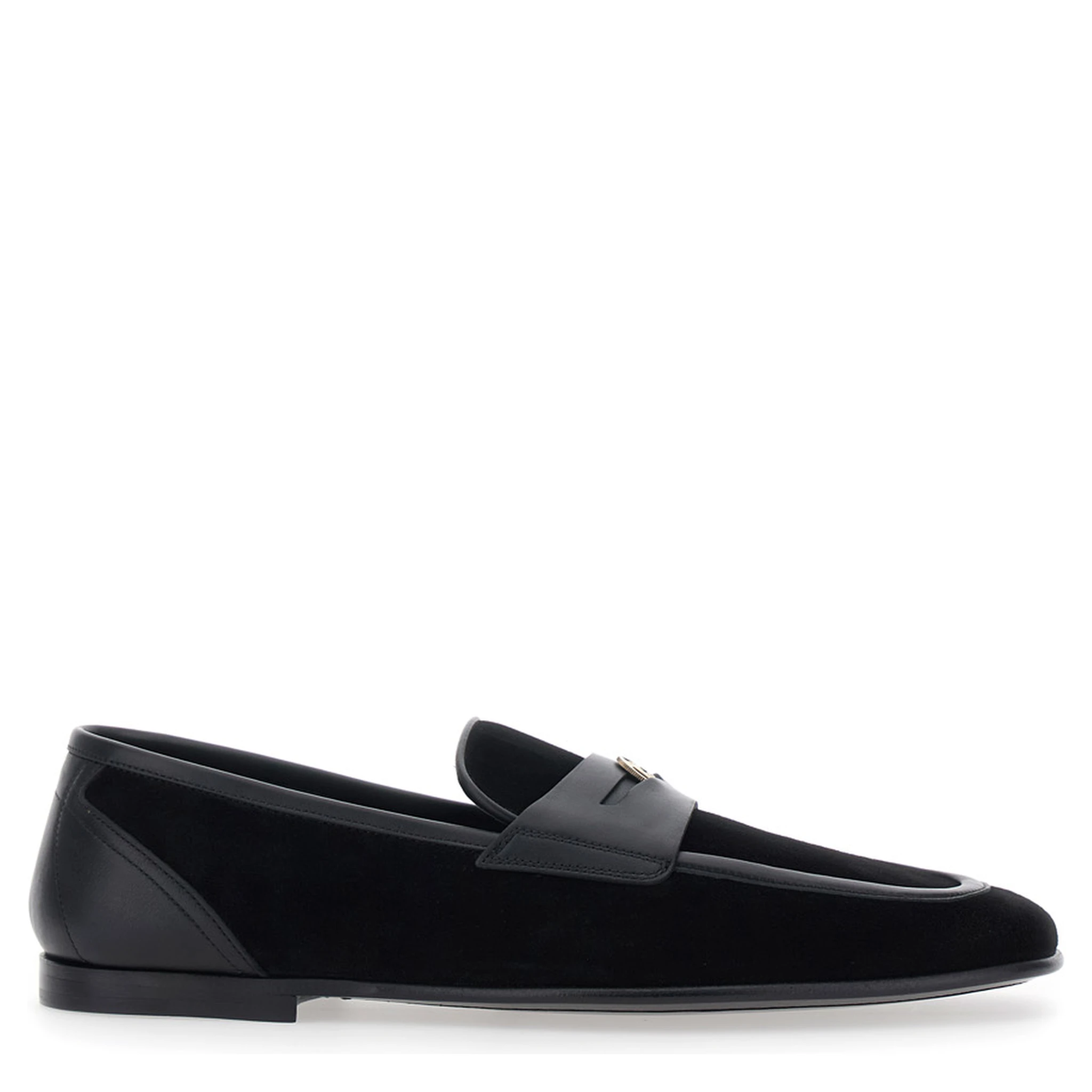 Ariosto Black Loafers with Metallic DG Logo Plate on the Front in Leather and Suede Man