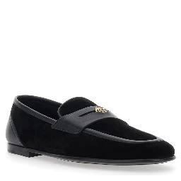 Ariosto Black Loafers with Metallic DG Logo Plate on the Front in Leather and Suede Man