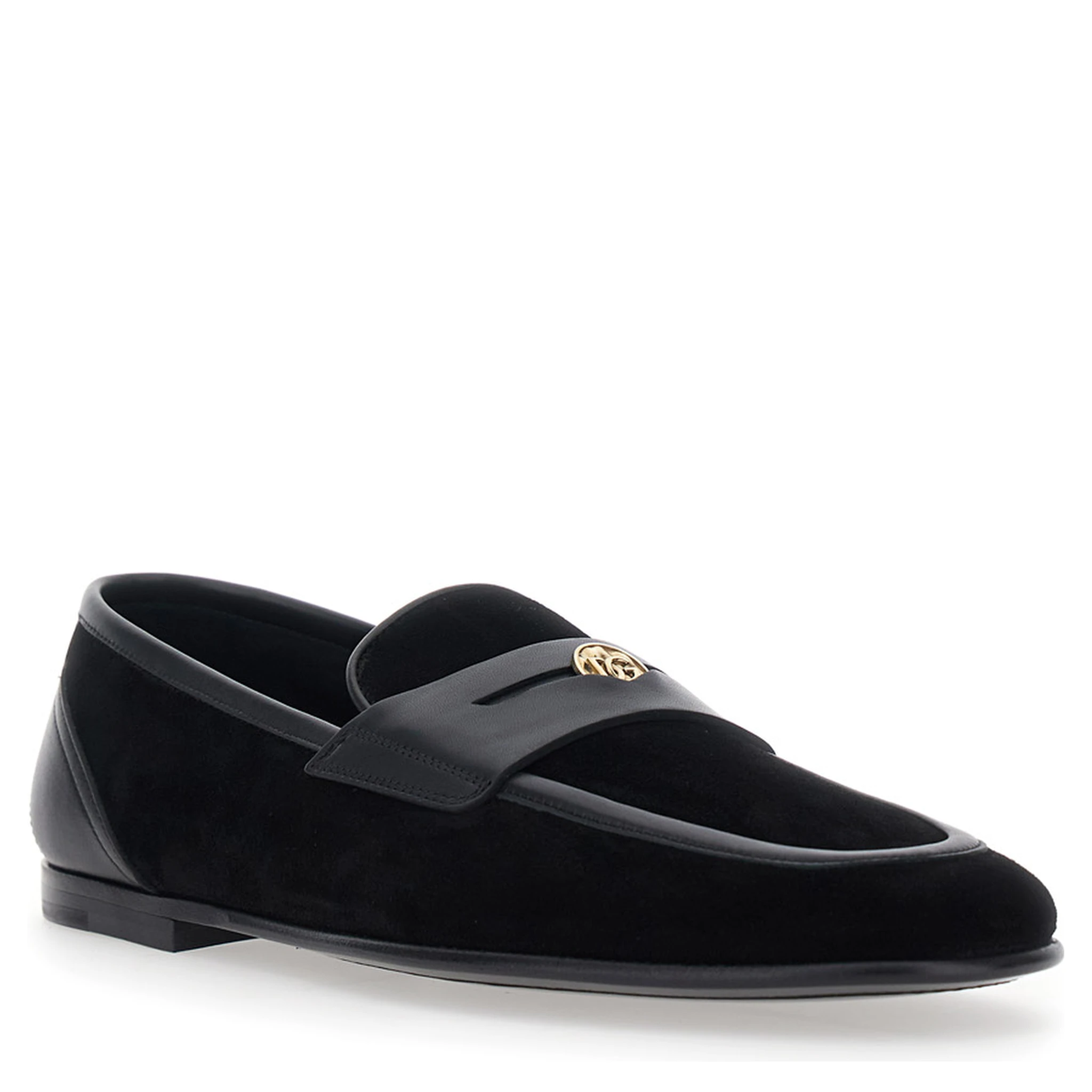 Ariosto Black Loafers with Metallic DG Logo Plate on the Front in Leather and Suede Man